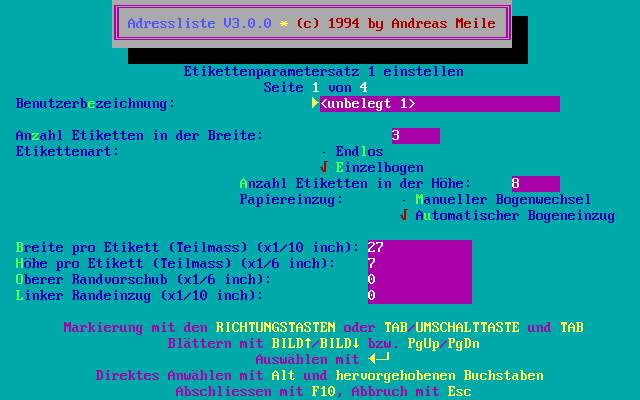 Parametereinstellbildschirmmaske. Grösserer Umfang von 9½KB